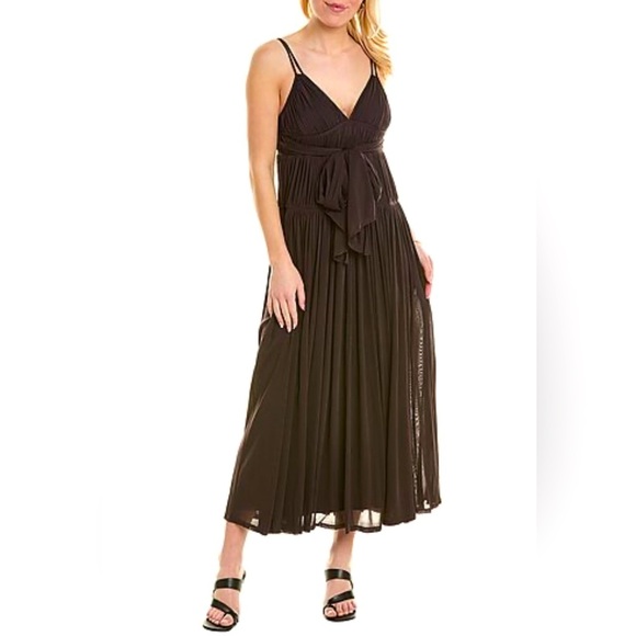 Rebecca Taylor NWT Sz 6 Ruched Mesh Maxi Dress with Adjustable Tie Waist- Walnut - Picture 5 of 5